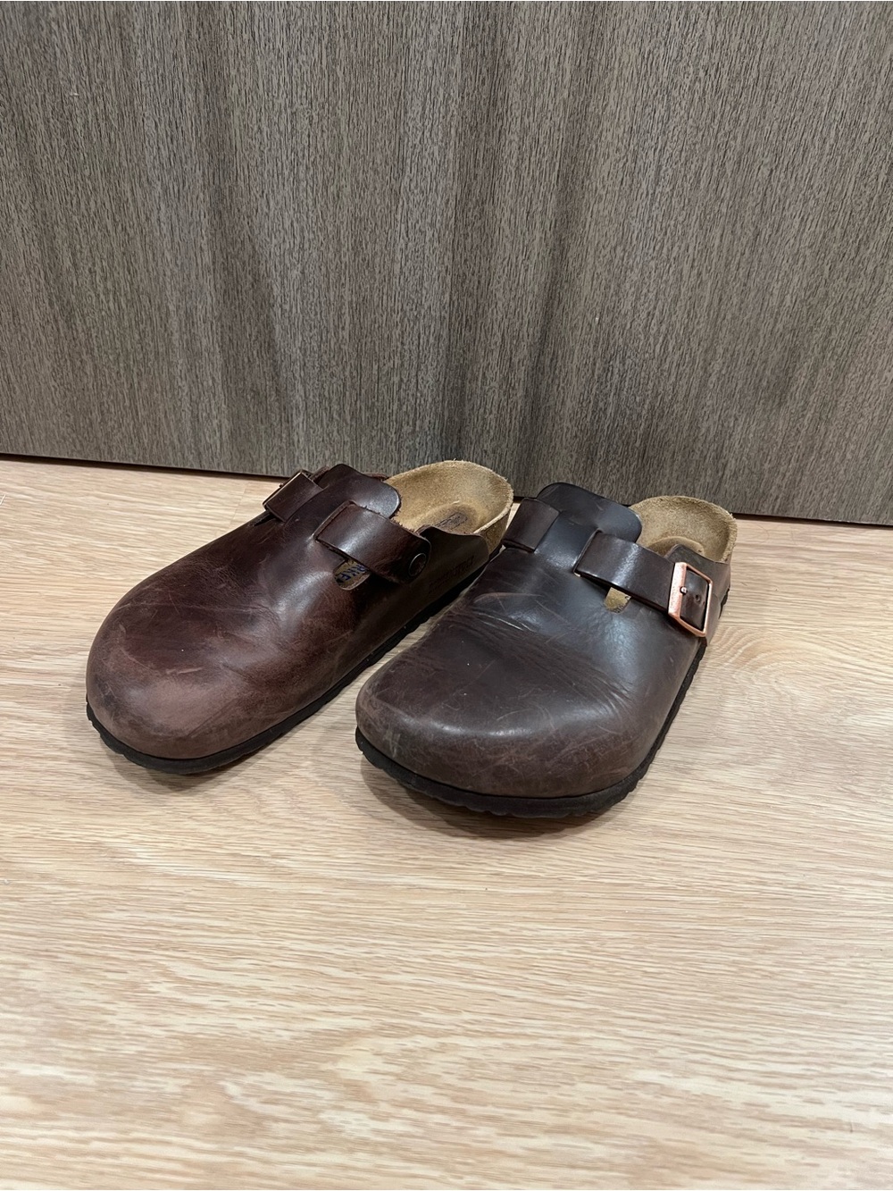 Birkenstock Men's Brown Leather Slip-On Clogs with Buckle